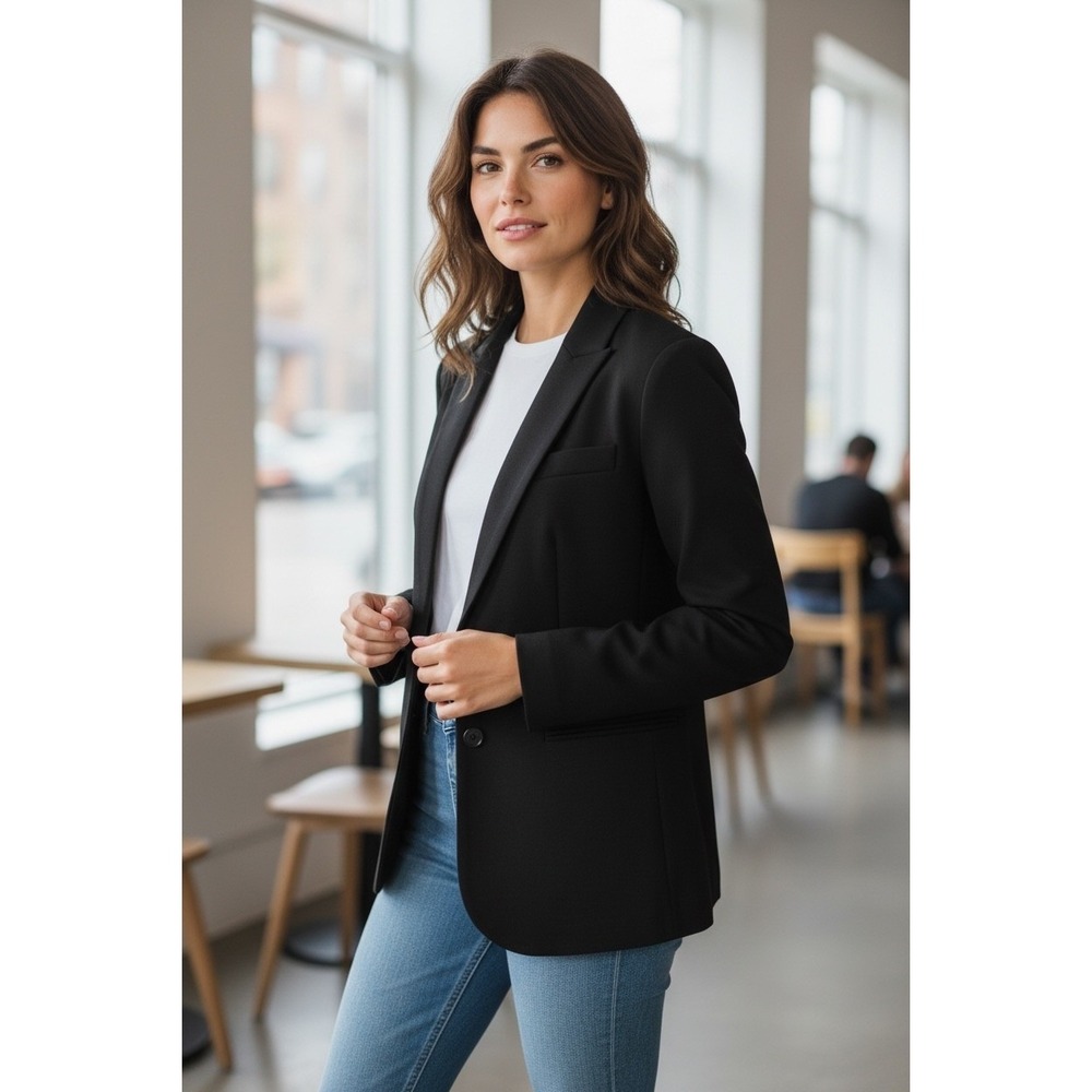 PREMISE Black Tailored Two Button Blazer Women Size 6 NWT